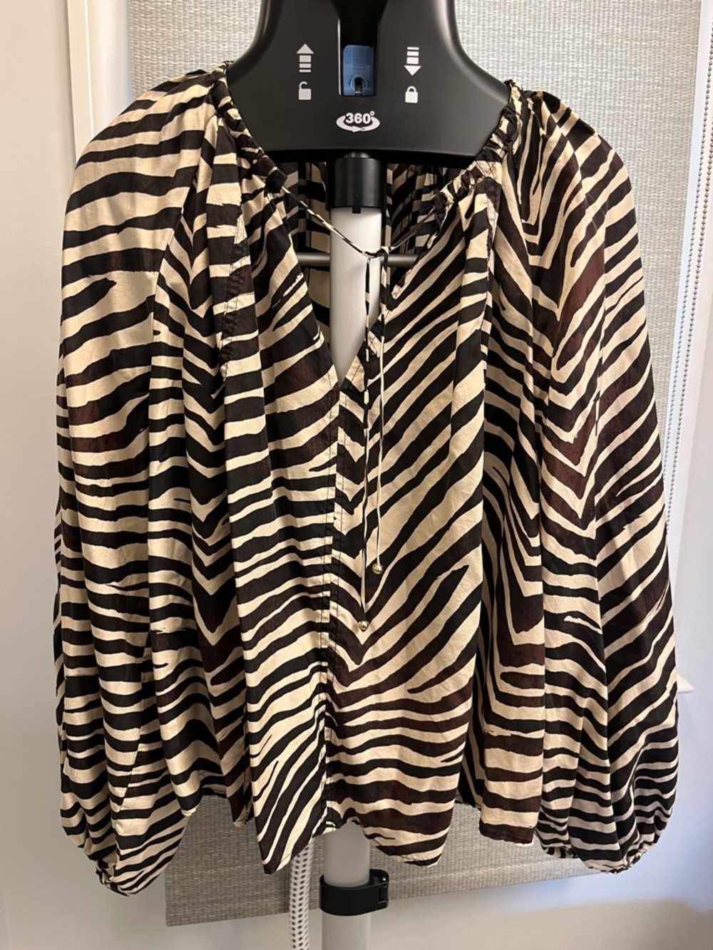 Women’s Cream and Brown Zebra-Print Peasant Blouse